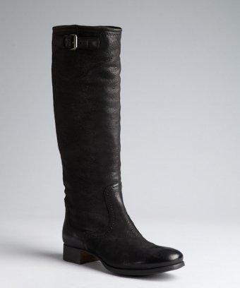 Prada Black Antic Leather Knee High Riding Boots