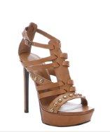 Saint Laurent Cognac Leather Studded Strappy 'biana' Stiletto Sandals