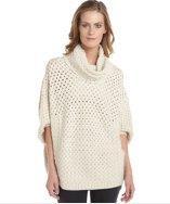 Cliche Ivory Stretch Cable Knit Cowl Neck Short Sleeve Oversized Tunic