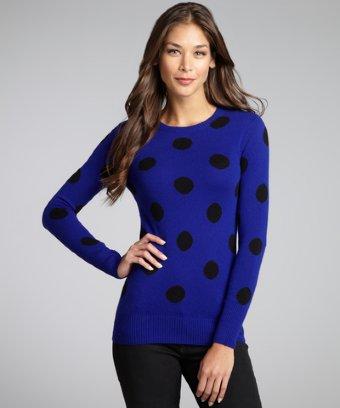 C3 Collection Sapphire Blue Polka Dot Cashmere Crewneck Sweater