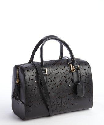 Bcbgmaxazria Black Perforated Leather 'edie' Convertible Bowler Bag