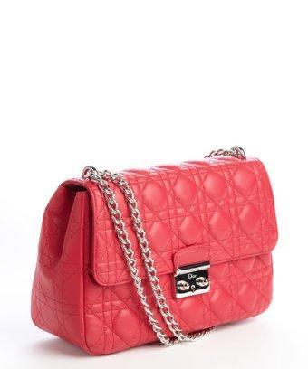 Christian Dior Raspberry Quilted Leather 'lady Dior' Shoulder Bag