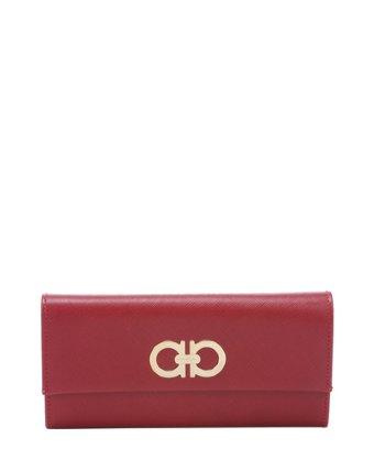 Salvatore Ferragamo Red Leather Gancini Front Flap Continental Wallet