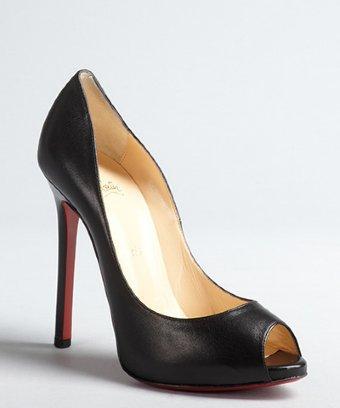 Christian Louboutin Black Leather Stiletto 'flo 120' Peep-toe Pumps