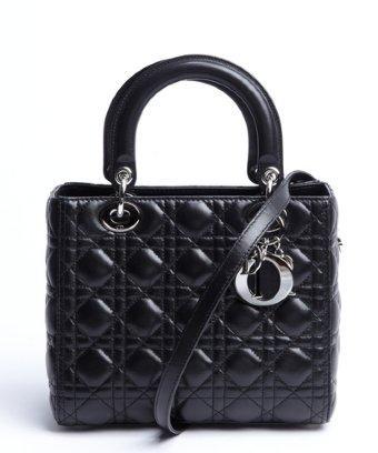 Christian Dior Black Cannage Lambskin 'lady Dior' Top Handle Bag