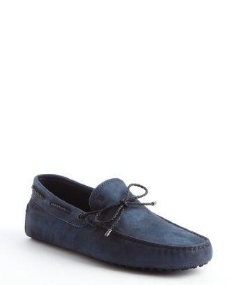 Tod's Navy Lace Front Suede Loafers