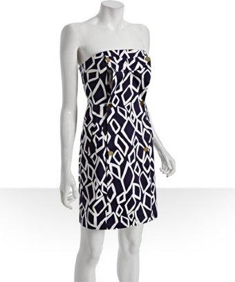 Jb By Julie Brown Navy Diamond Print Stretch Cotton 'donna' Button Front Strapless Dress