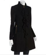 Tahari Black Wool Blend'kendra' Ruffle Front Coat