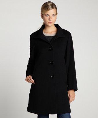 Cinzia Rocca Black Wool Blend Standing Collar Button Coat