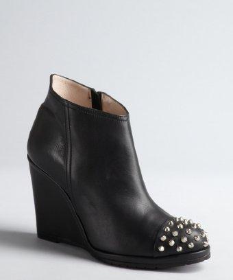 Chuckies Black Leather Studded Wedge Heel Booties