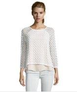 Casual Couture By Green Envelope Ivory Crochet Flyaway Back Nude Chiffon Underlay Top