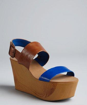 Bcbgeneration Vivid Blue And Brown Leather Strappy Sandal 'kammie' Wedges