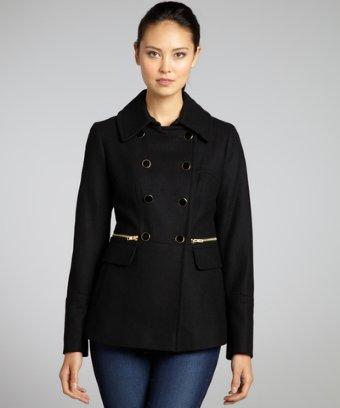 Dkny Black Wool Zip Pocket Peacoat