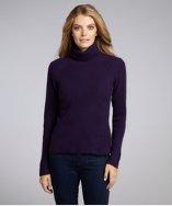 Qi Deep Purple Cashmere Ribbed Turtleneck Sweater