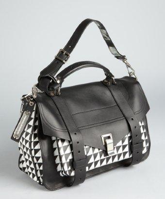 Proenza Schouler Black And White Houndstooth Leather 'ps 1' Medium Satchel
