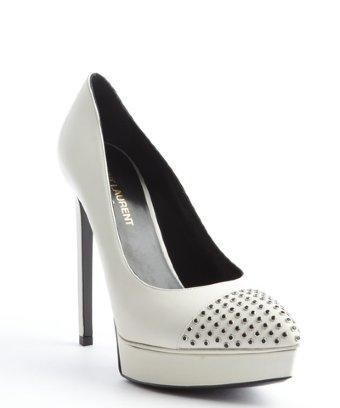Saint Laurent White And Black Studded Platform Pumps
