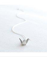 Olive Yew Origami Silver Crane Necklace