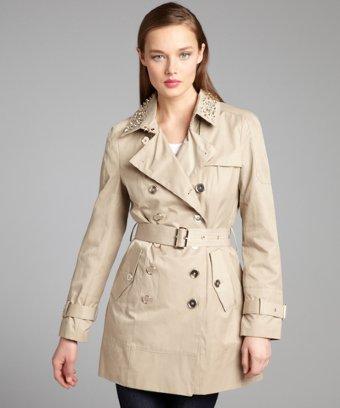 Sam Edelman Tan Cotton Blend Studded Collar 'lorissa' Trench