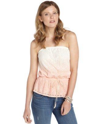 C & C California Tropical Peach And White Stretch Cotton Ombre Accent Strapless Top