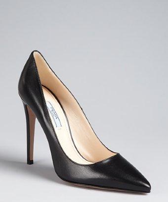 Prada Black Leather Point Toe Pumps
