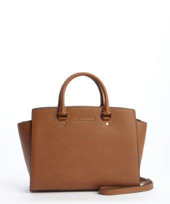 Michael Michael Kors Tan Leather 'selma' Logo Imprinted Top Handle Convertible Tote