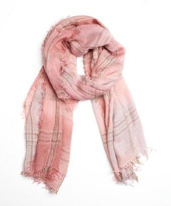 La Fiorentina Pink Crinkle Plaid Fringe Scarf