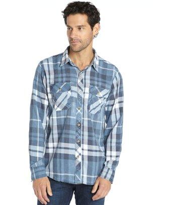 3rd & Army Blue And White Plaid 'crossbar' Flannel Shirt