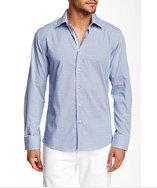 T.r. Premium Blue Long Sleeve Button Down Printed Dress Shirt