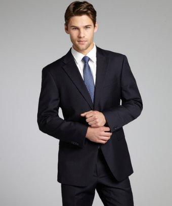 Tommy Hilfiger Navy Pinstripe Wool 'adams' Trim Fit Suit Jacket