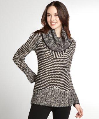 Willow & Clay Black Striped Mohair Blend Oversized Turtleneck Tunic Sweater