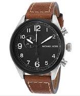 Michael Kors Men's Hangar Brown Genuine Leather Black Dial