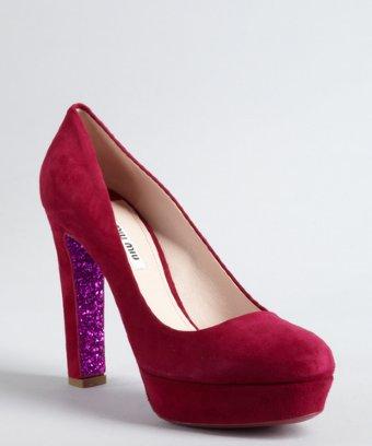 Miu Miu Magenta Suede Glittered Sole Platform Pumps