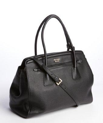 Prada Black Pebbled Leather Convertible Tote