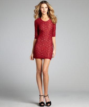 Lovers + Friends Maroon Cotton Blend Lace 'sway' Long Sleeve Cutout Back Dress
