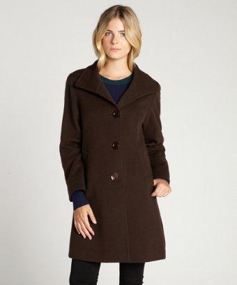 Cinzia Rocca Brown Wool Blend Standing Collar Button Coat