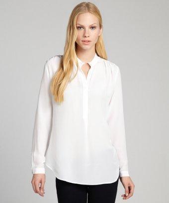 Fifteen-twenty White Shimmer Silk Deep V-neck Blouse