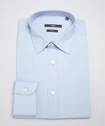 Z Zegna Light Blue Stretch Cotton Spread Collar Dress Shirt