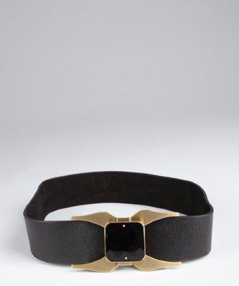 Diane Von Furstenberg Black Leather 'asher' Jewel Buckle Wide Belt