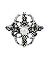 Aeravida Vintage Swirl Marcasite Pearl Sterling Silver Ring
