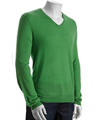 Ralph Lauren Black Label Preppy Green Cashmere V-neck Sweater