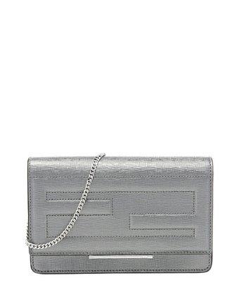 Fendi Silver Leather Logo Tubed Convertible Chain Shoulder Bag