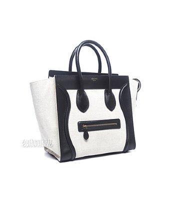 Celine Pre-owned Celine White Canvas Black Leather Mini Luggage Tote Bag