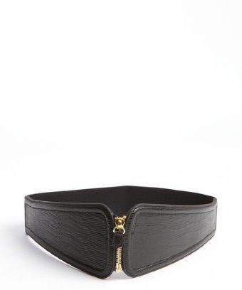 Fashion Focus Black Embossed Wide Stretch Zip Belt