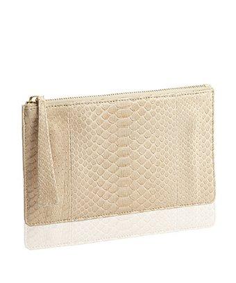 Nada Sawaya Python Top Zip Pouch - Beige