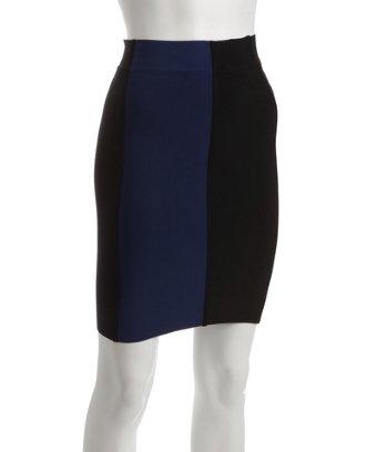 Bcbgmaxazria Blue Depth And Black Colorblock Stretch Knit 'emery' Skirt