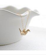 Olive Yew Origami Gold Crane Necklace
