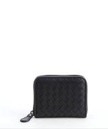 Bottega Veneta Black Intrecciato Leather Zip Wallet