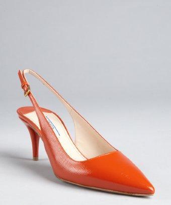 Prada Clementine Textured Patent Leather Slingback Pumps