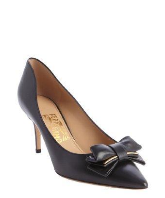 Salvatore Ferragamo Black Leather Bow Detail Pointed Toe Pumps