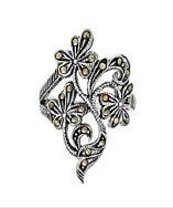 Aeravida Dazzling Wildflowers Marcasite Stone .925 Sterling Silver Ring